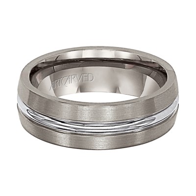 Comfort Fit Titanium Wedding Band With High Polished Center Line Brushed Finish And Flat Edges