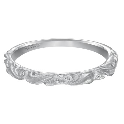 Diamond Wedding Band With Satin Finished Floral Carving Detail Highlighted With Diamonds To Match Engagement 31-V101