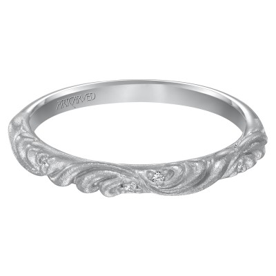 Diamond Wedding Band With Satin Finished Floral Carving Detail Highlighted With Diamonds To Match Engagement Ring 31-V10