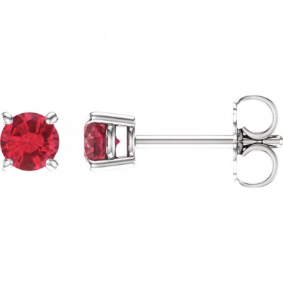 14kt White 4mm Round Ruby Earrings