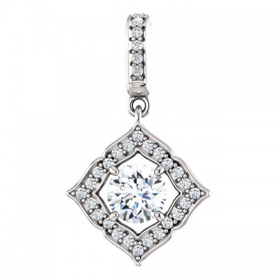 14 kt White Gold Halo 3/4ct D-E-F Moissanite Pendant.