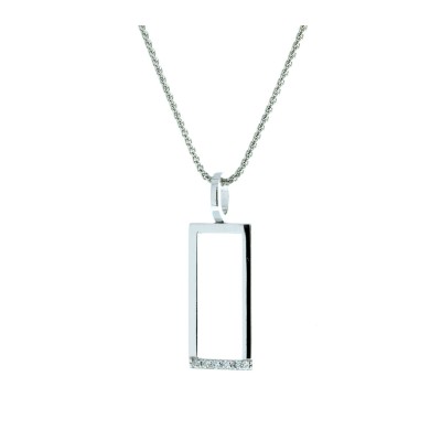 14 kt White Gold Open Rectangle Diamond Necklace