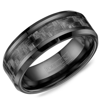 A Black Ceramic Torque Band With A Carbon Fiber Inlay.