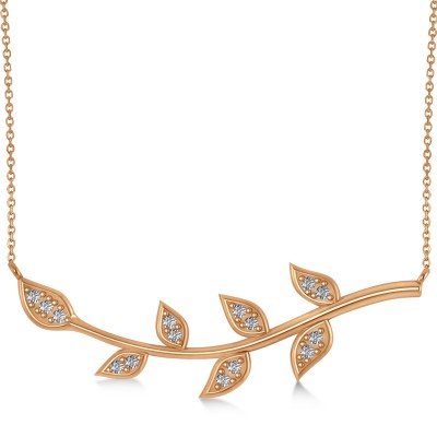 Diamond Olive Vine Leaf Necklace 14k Rose Gold (0.20ct)