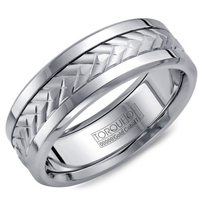 A Torque Ring In White Cobalt With A Carved White Gold Center.