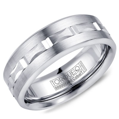 A Torque Ring In White Cobalt With A Carved White Gold Center.