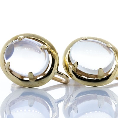 14K Yellow Gold Moonstone Earrings.