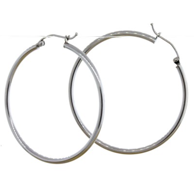 Sterling Silver Rhodium Plated 2mm Hoop Earrings