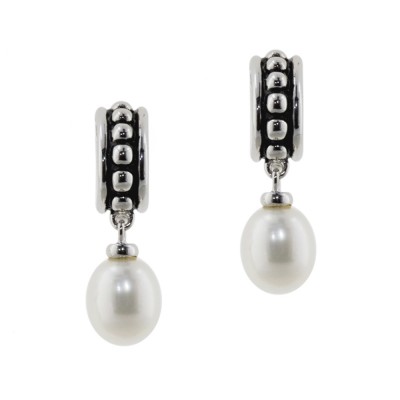 Sterling Silver 8-8.5MM White Freshwater Cultured Pearl Pallini Earrings