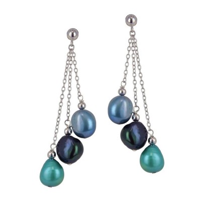 Sterling Silver 8-9MM Peacock Baroque Freshwater Cultured Pearl Dangle Earrings