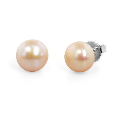 Freshwater Cultured Pearl Stud Earring Sterling Silver 9-9.5mm Dyed Peach Button