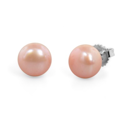 Freshwater Cultured Pearl Stud Earring Sterling Silver 9-9.5mm Rose Button