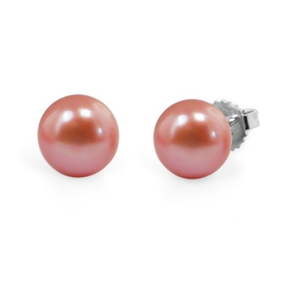 Freshwater Cultured Pearl Stud Earring Sterling Silver 9-9.5mm Dark Raspberry