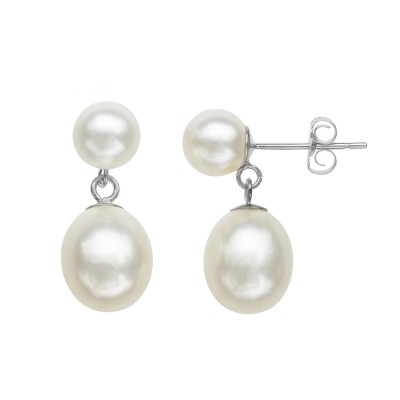 14K WG 7-9MM Wht Oval FWCP Drop Earrings