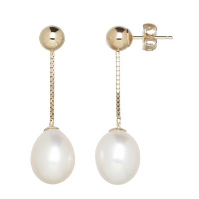 14kyg 8-9mm Oval Freshwater Cultured Pearl Dangle Earrings