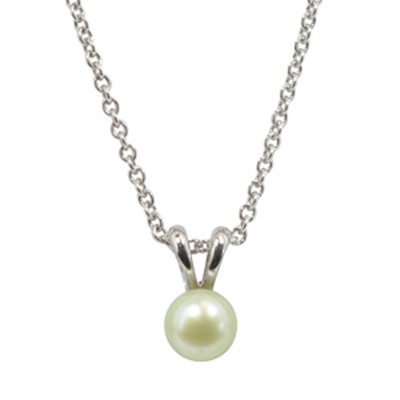 Sterling Silver 5.5+mm Light Green Freshwater Cultured Pearl Pendant on 14