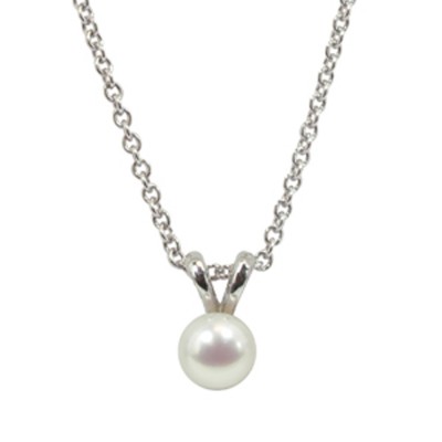 Sterling Silver 5.5+mm White Freshwater Cultured Pearl Pendant on 14