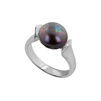 Sterling Silver 10-10.5MM Black Freshwater Cultured Pearl Ring