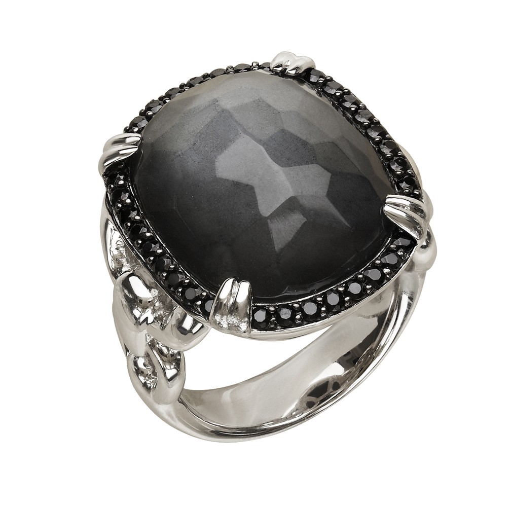 Sterling Silver Crystal and Hematite Doublet with Black Spinel Ring ...