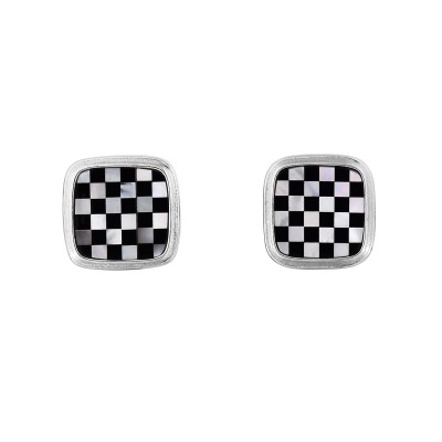 Silver Square Cufflinks With White Mother Of Pearl And Onyx