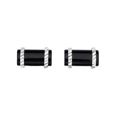 Silver Rectangular Cufflinks With Black Onyx