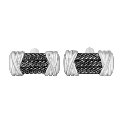 Sterling Silver Triple Black Rhodium Bar Cufflinks