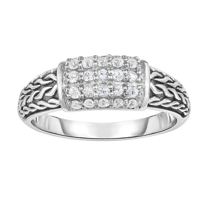 Silver Graduated Graduated Woven Ring With White Sapphire