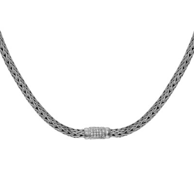 Silver 4X6Mm  Woven Necklace With White Sapphire