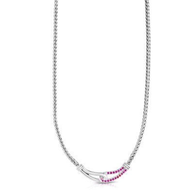 Woven Silver Medium Interlocking Link Necklace With Pink Sapphires