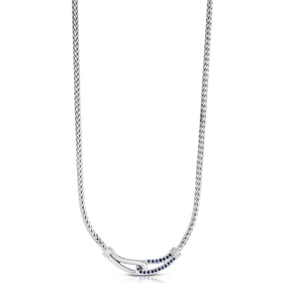 Woven Silver Medium Interlocking Link Necklace With Blue Sapphires