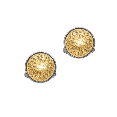 18Kt Gold And Silver Round Byzantine Cufflinks