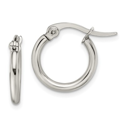 Stainless Steel Polished 15.5mm Diameter Hoop Earrings