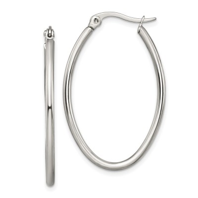 Stainless Steel Polished 25mm Diameter Oval Hoop Earrings