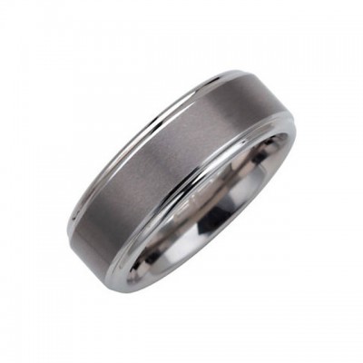 Tungsten 8 mm Satin Finished Band with Ridged Edges