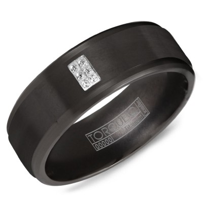 A Black Titanium Torque Band With 6 Round Diamonds.