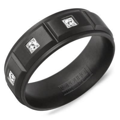 A Black Titanium Torque Band With 3 Round Diamonds.