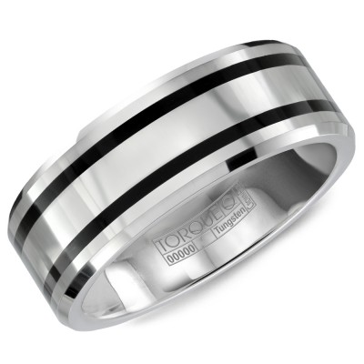 A Tungsten Torque Band With A Black Enamel Inlay.