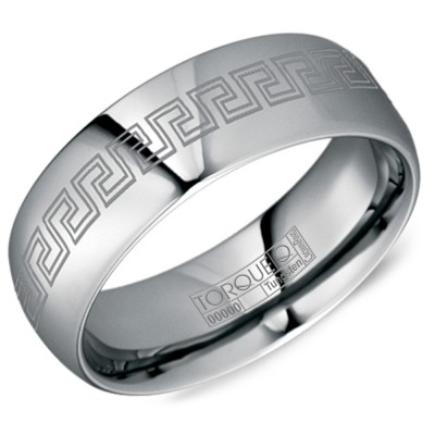 A Tungsten Torque Band With A Laser Engraved Design.