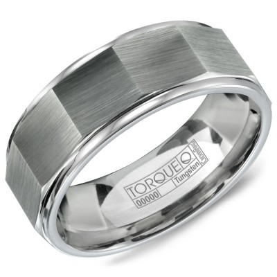 A Tungsten Torque Band With An Architectural Design.