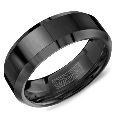 A Black Ceramic Torque Band With Beveled Edges.