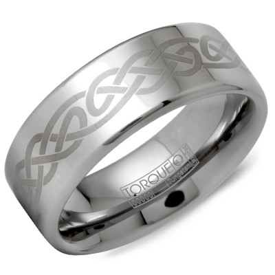 A Tungsten Torque Band With A Laser Engraved Design.