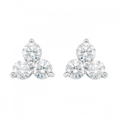 14K White 1/3 CTW Diamond Three-Stone Earrings