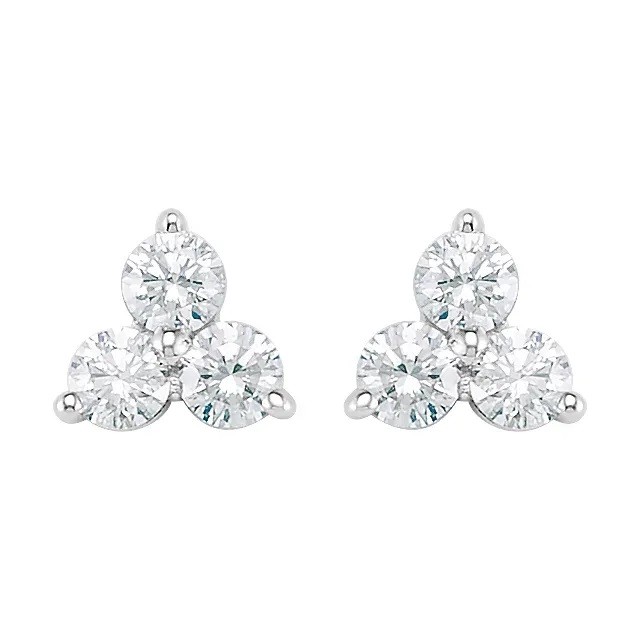 14K White 1/3 CTW Diamond Three-Stone Earrings