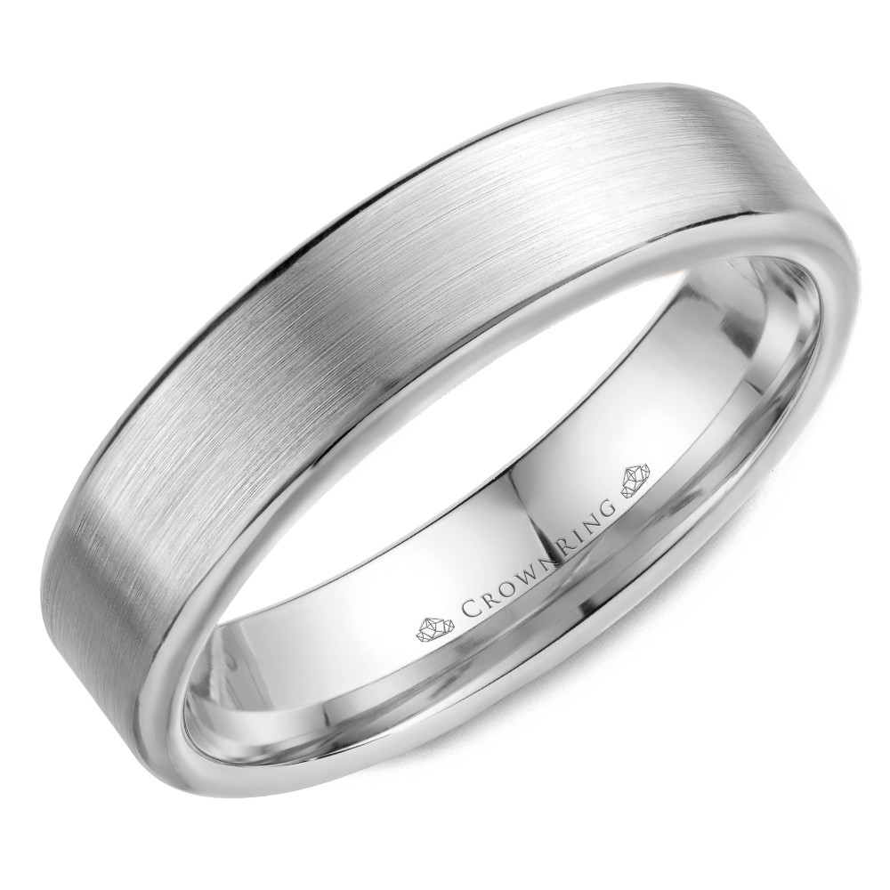 Wedding Band In White Gold With Brushed Center And Polished Edges - WB-9096