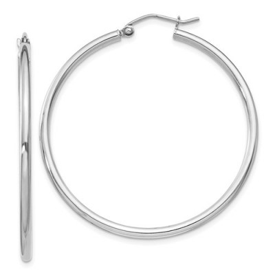 Sterling Silver Rhodium-Plated 2mm Round Hoop Earrings.